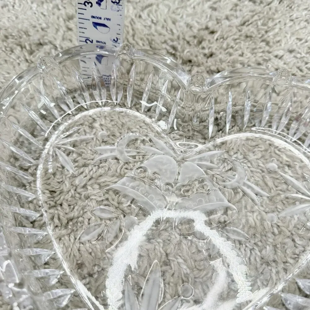 Vintage Studio Nova Japan Glass Big Christmas Heart Holiday Candy Dish Bowl Box